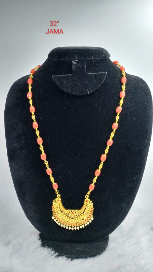 Premium quality One gram gold plated 32” Coral chain with matching pendent