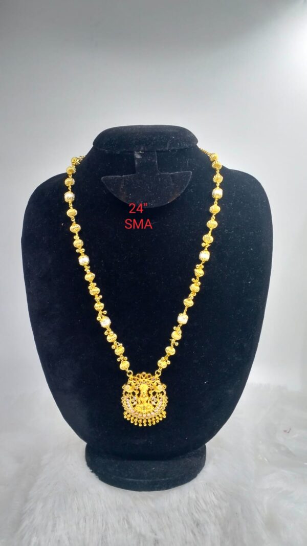Micro gold plated 24” pearl chain with laxmi pendent