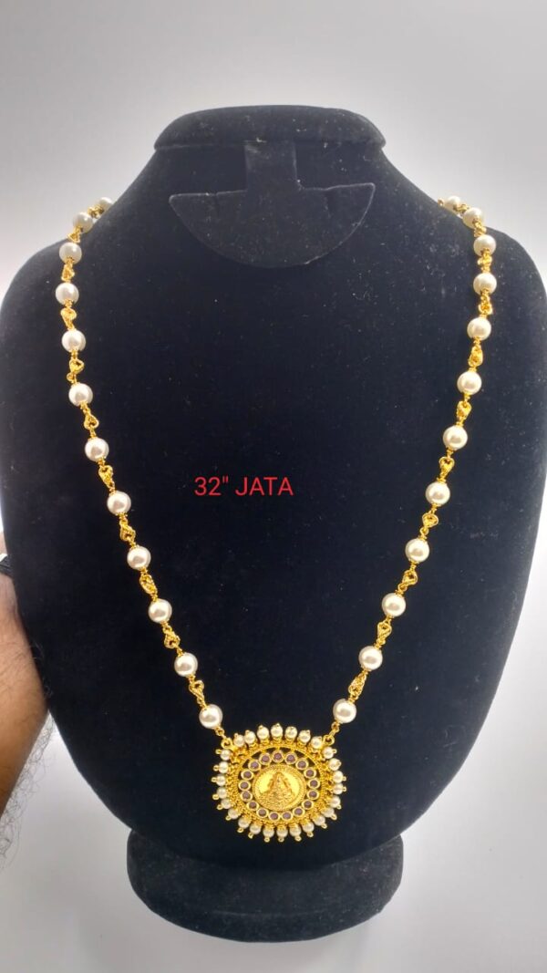 Premium quality One gram gold 32 inch Pearl Jeda design with Laxmi stone pendent