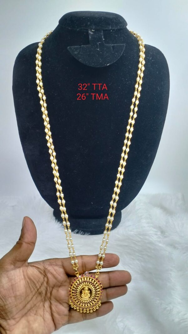 One gram gold plated Pearl chain with Laxmi stone pendent