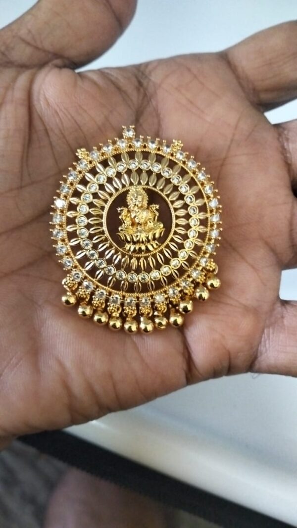 One gram gold plated Pearl chain with Laxmi stone pendent - Image 3